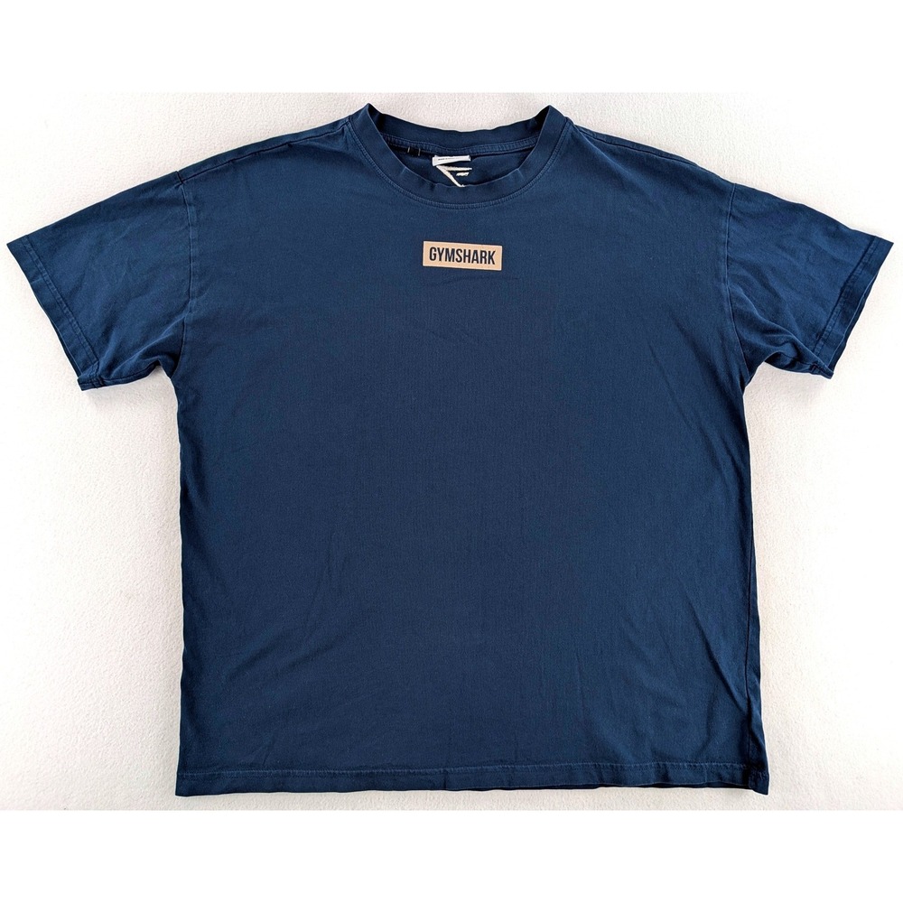 Gymshark Box Logo T-Shirt Mens Medium Navy Blue Short Sleeve Gym Top